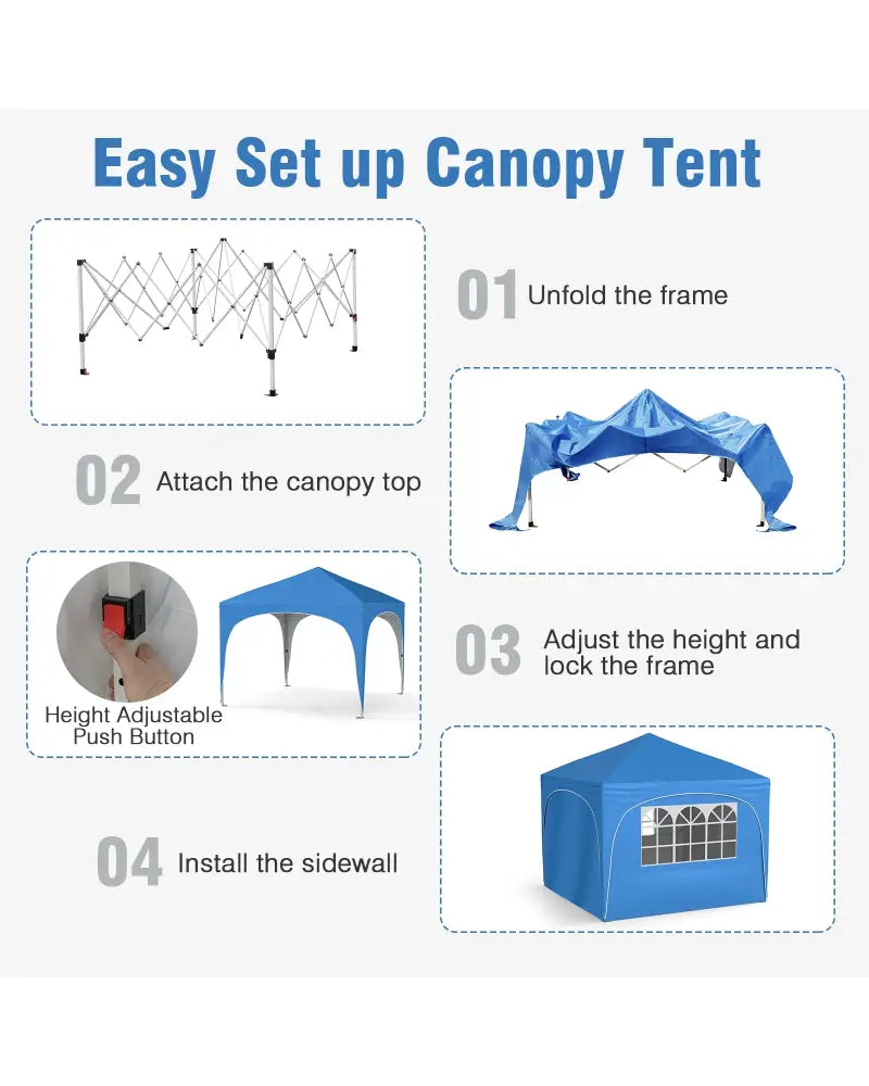 10 X 10 FT Pop up Canopy Tent with 4 Removable Sidewall-Blue - Blue - Canopies