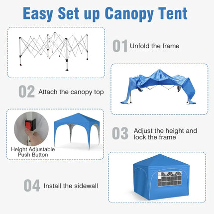 10 X 10 FT Pop up Canopy Tent with 4 Removable Sidewall-Blue - Blue - Canopies