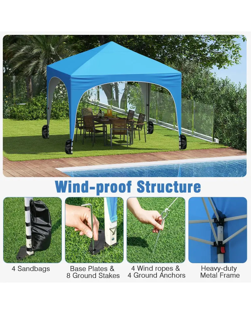10 X 10 FT Pop up Canopy Tent with 4 Removable Sidewall-Blue - Blue - Canopies