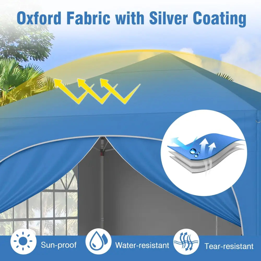 10 X 10 FT Pop up Canopy Tent with 4 Removable Sidewall-Blue - Blue - Canopies