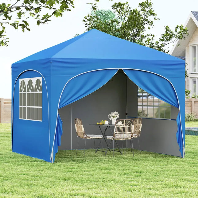 10 X 10 FT Pop up Canopy Tent with 4 Removable Sidewall-Blue - Blue - Canopies