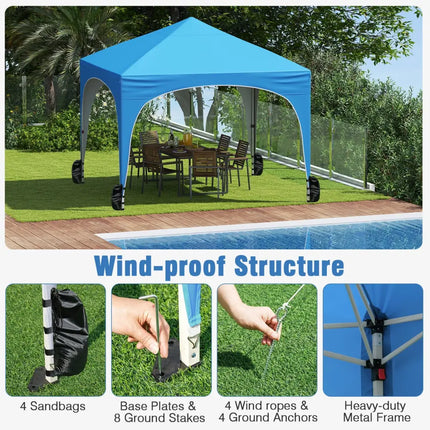 10 X 10 FT Pop up Canopy Tent with 4 Removable Sidewall-Blue - Blue - Canopies