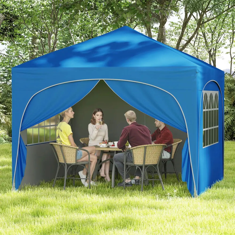 10 X 10 FT Pop up Canopy Tent with 4 Removable Sidewall-Blue - Blue - Canopies