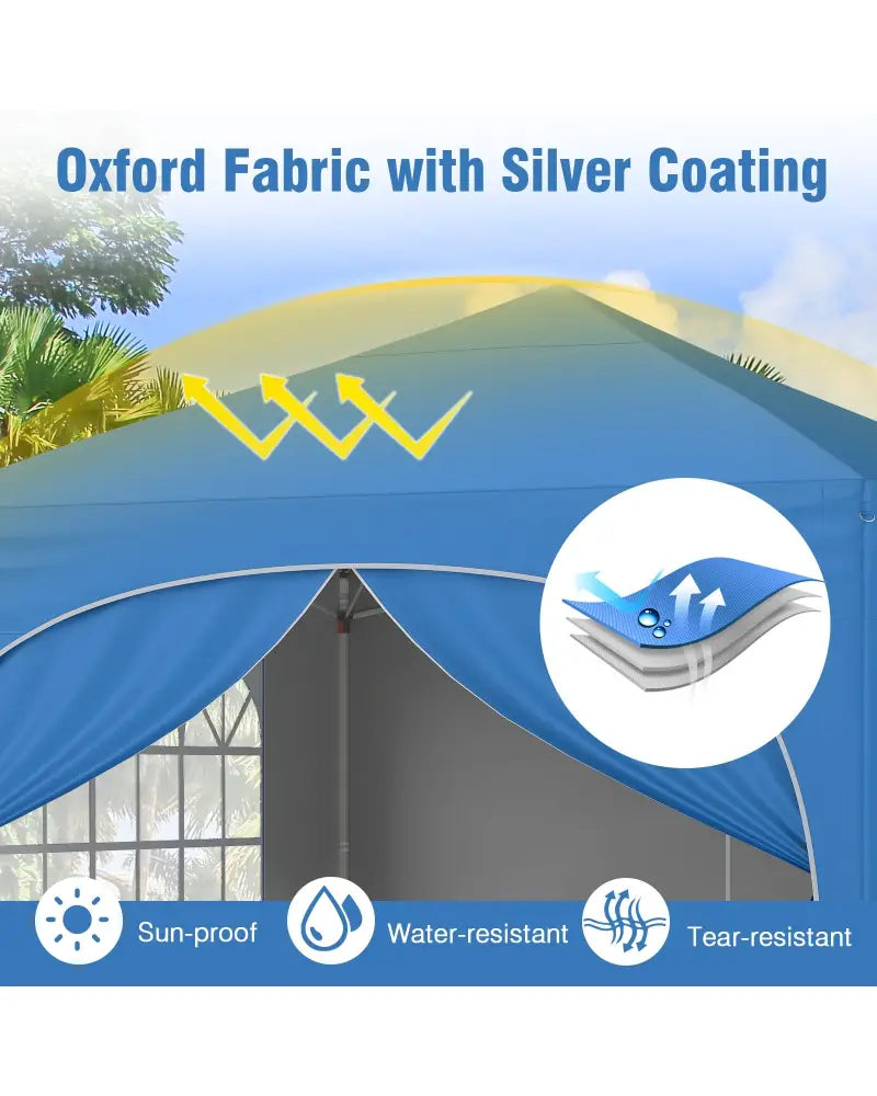 10 X 10 FT Pop up Canopy Tent with 4 Removable Sidewall-Blue - Blue - Canopies