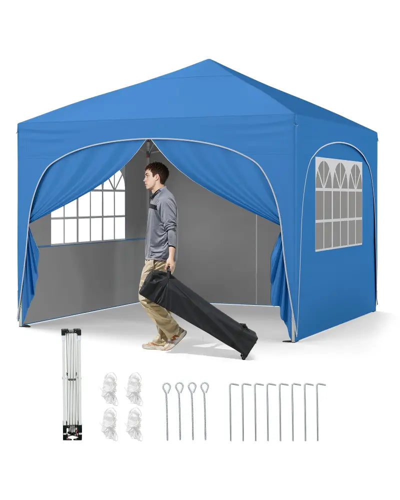 10 X 10 FT Pop up Canopy Tent with 4 Removable Sidewall-Blue - Blue - Canopies