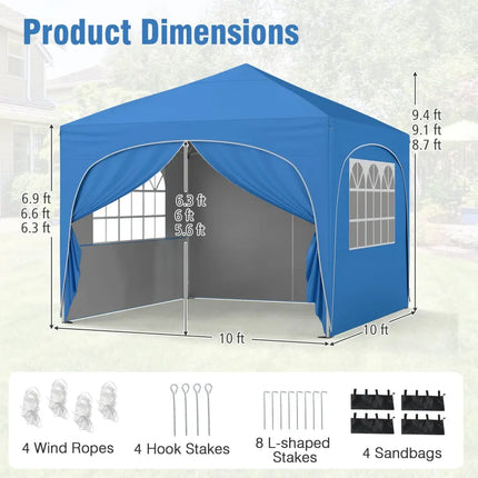 10 X 10 FT Pop up Canopy Tent with 4 Removable Sidewall-Blue - Blue - Canopies