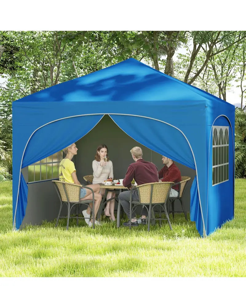 10 X 10 FT Pop up Canopy Tent with 4 Removable Sidewall-Blue - Blue - Canopies