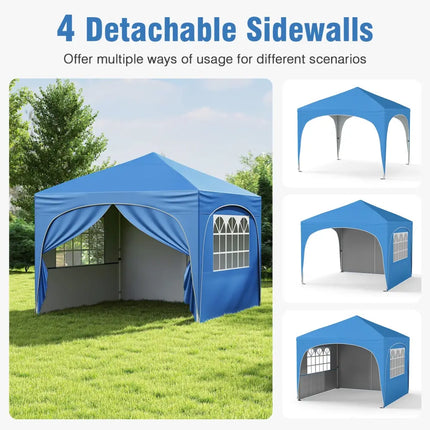 10 X 10 FT Pop up Canopy Tent with 4 Removable Sidewall-Blue - Blue - Canopies