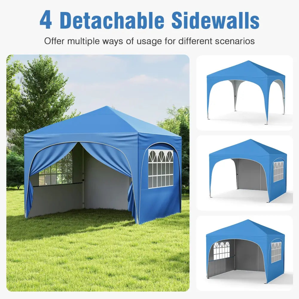 10 X 10 FT Pop up Canopy Tent with 4 Removable Sidewall-Blue - Blue - Canopies