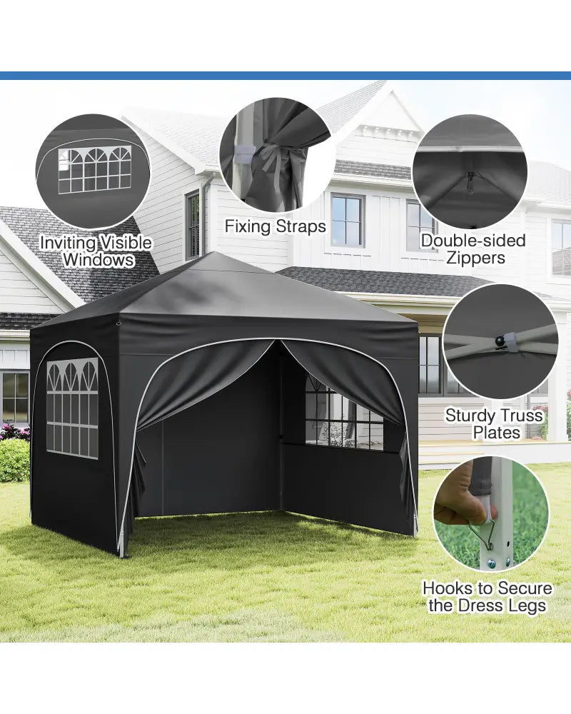 10 X 10 FT Pop up Canopy Tent with 4 Removable Sidewall-Gray - Gray - Canopies