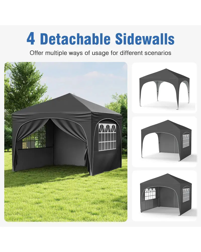 10 X 10 FT Pop up Canopy Tent with 4 Removable Sidewall-Gray - Gray - Canopies