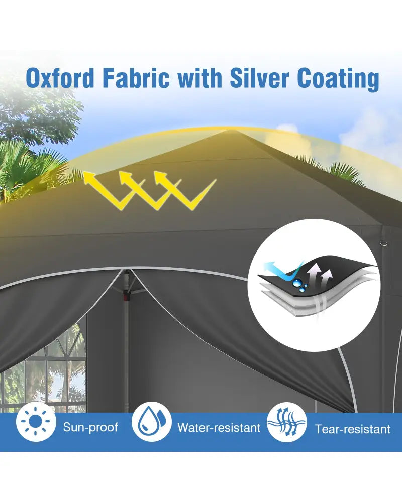 10 X 10 FT Pop up Canopy Tent with 4 Removable Sidewall-Gray - Gray - Canopies