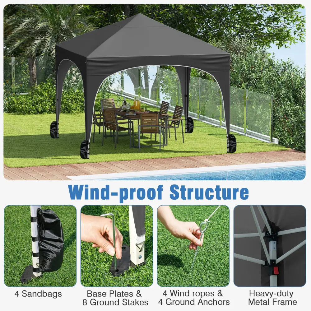 10 X 10 FT Pop up Canopy Tent with 4 Removable Sidewall-Gray - Gray - Canopies