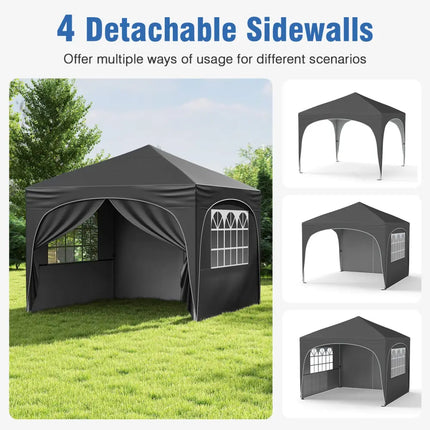 10 X 10 FT Pop up Canopy Tent with 4 Removable Sidewall-Gray - Gray - Canopies