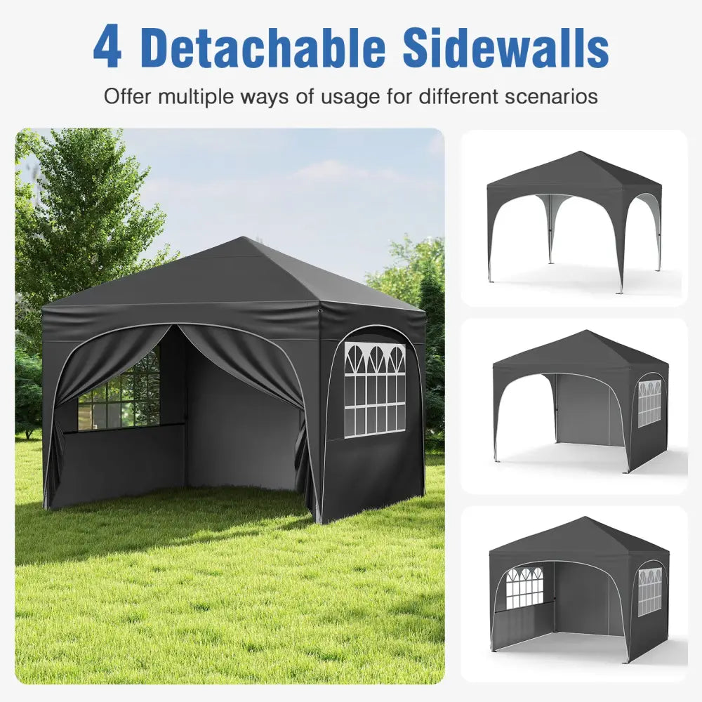 10 X 10 FT Pop up Canopy Tent with 4 Removable Sidewall-Gray - Gray - Canopies