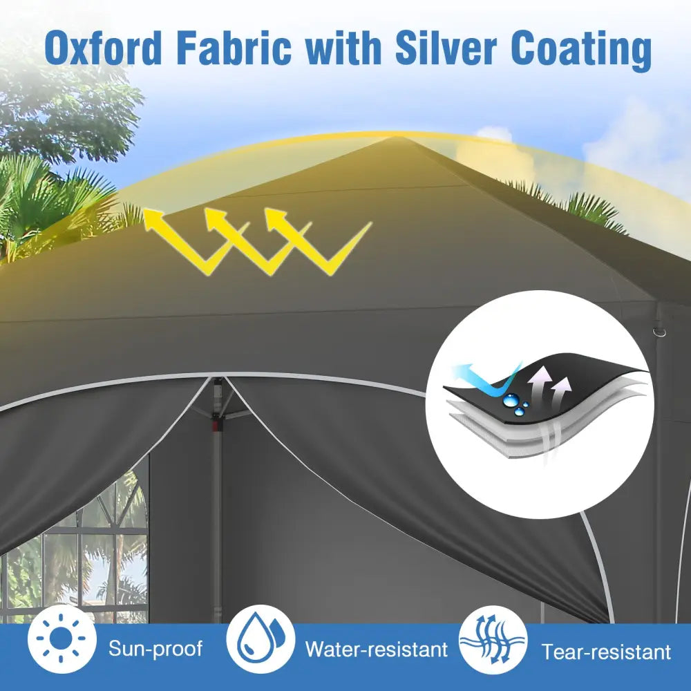 10 X 10 FT Pop up Canopy Tent with 4 Removable Sidewall-Gray - Gray - Canopies