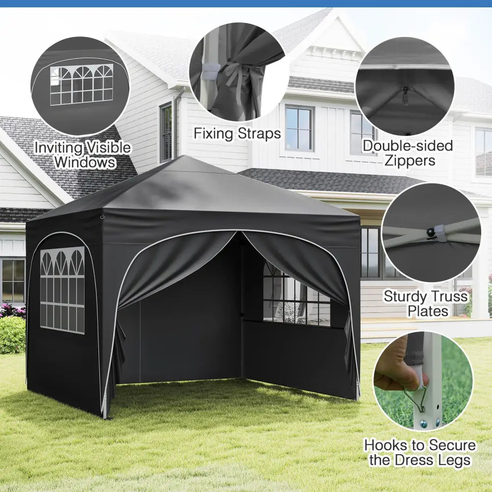 10 X 10 FT Pop up Canopy Tent with 4 Removable Sidewall-Gray - Gray - Canopies