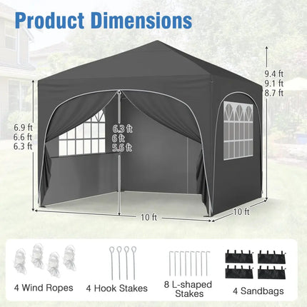 10 X 10 FT Pop up Canopy Tent with 4 Removable Sidewall-Gray - Gray - Canopies