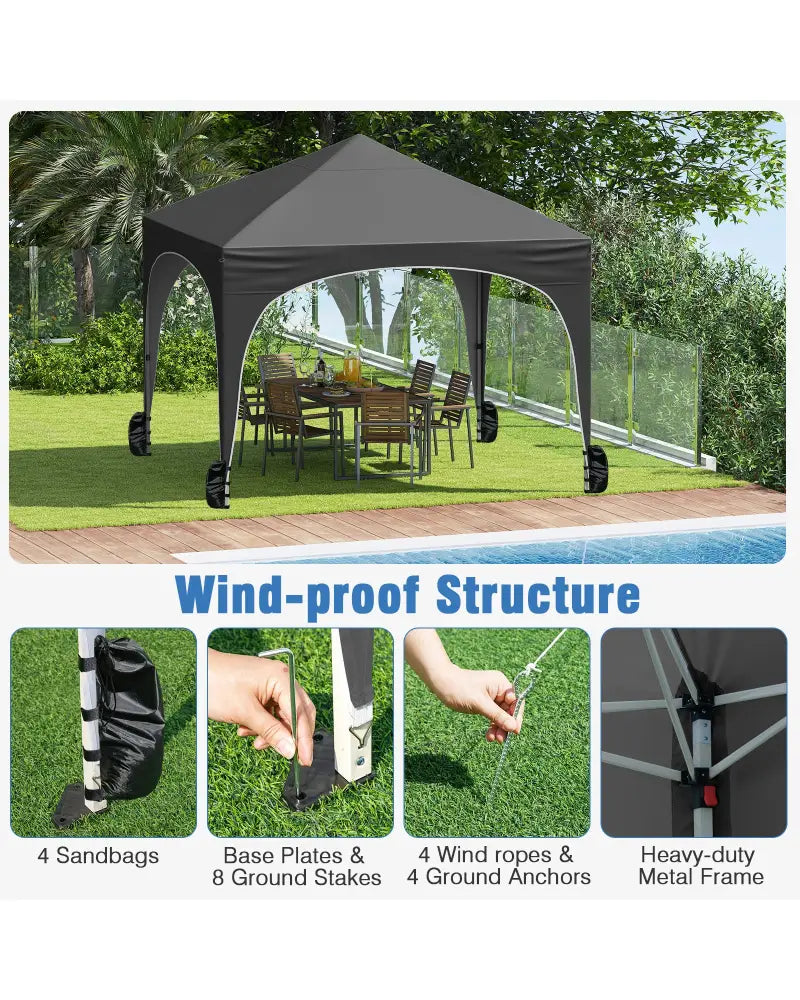 10 X 10 FT Pop up Canopy Tent with 4 Removable Sidewall-Gray - Gray - Canopies