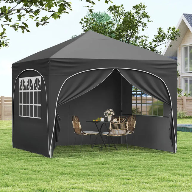 10 X 10 FT Pop up Canopy Tent with 4 Removable Sidewall-Gray - Gray - Canopies