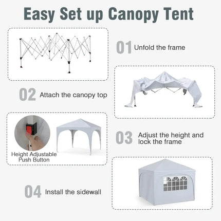 10 X 10 FT Pop up Canopy Tent with 4 Removable Sidewall-White - White - Canopies