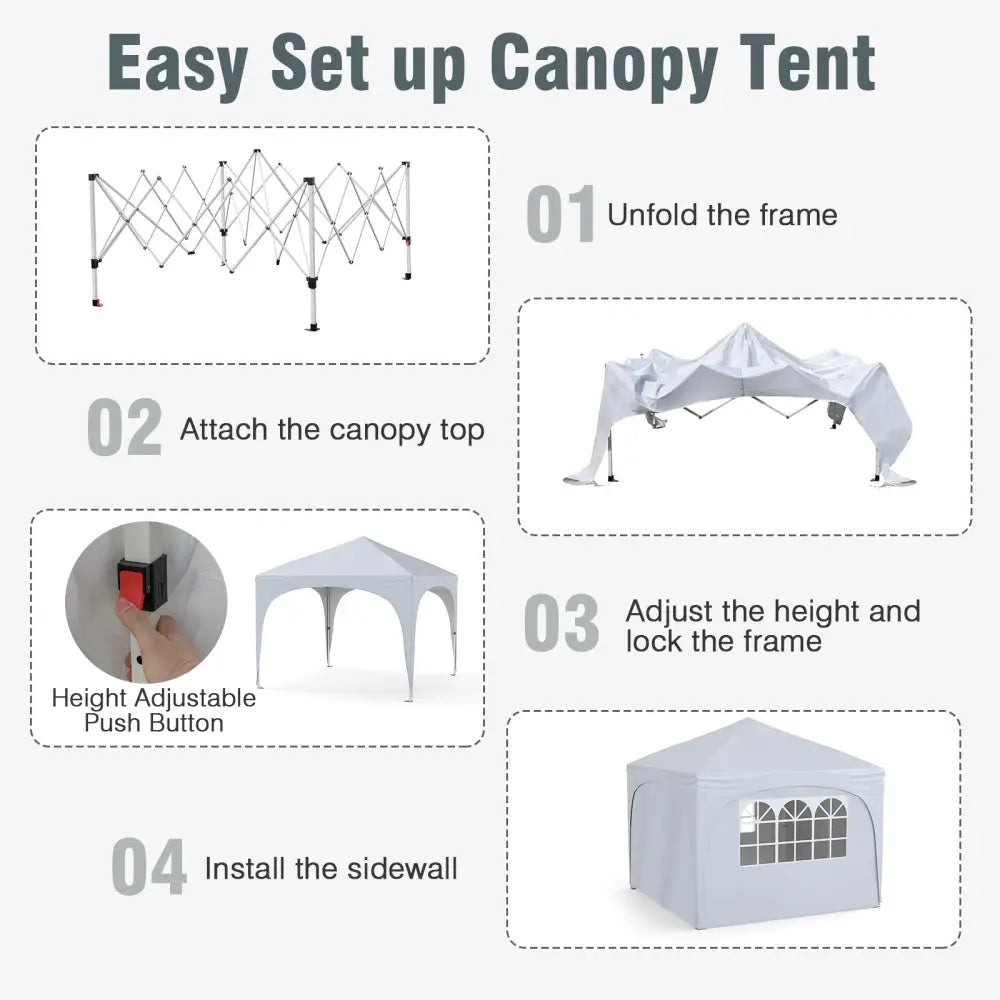 10 X 10 FT Pop up Canopy Tent with 4 Removable Sidewall-White - White - Canopies