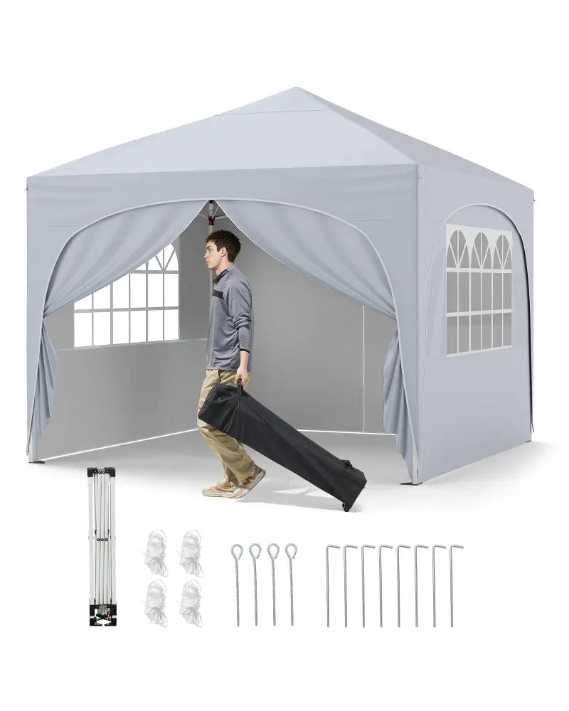 10 X 10 FT Pop up Canopy Tent with 4 Removable Sidewall-White - White - Canopies