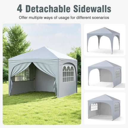 10 X 10 FT Pop up Canopy Tent with 4 Removable Sidewall-White - White - Canopies