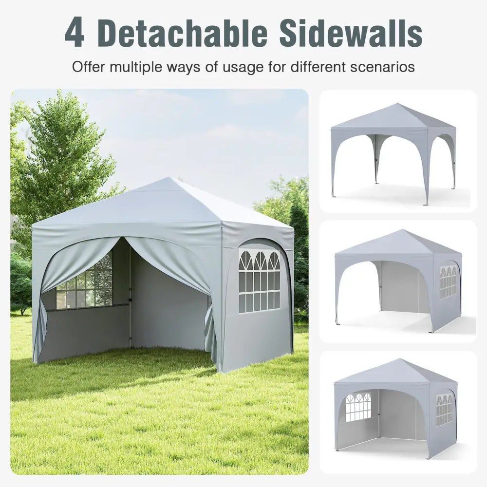 10 X 10 FT Pop up Canopy Tent with 4 Removable Sidewall-White - White - Canopies