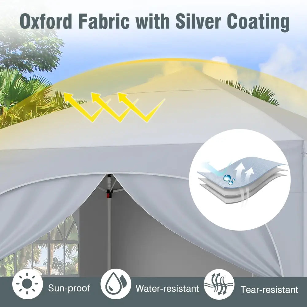 10 X 10 FT Pop up Canopy Tent with 4 Removable Sidewall-White - White - Canopies
