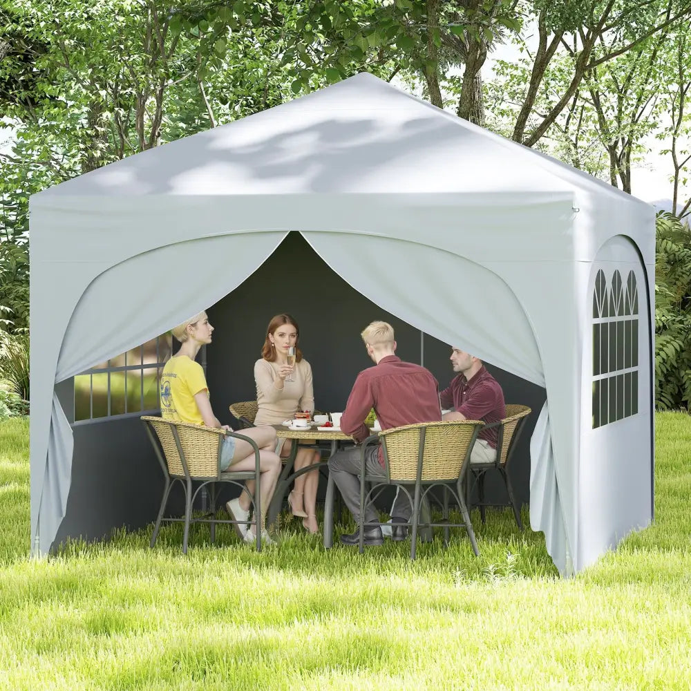 10 X 10 FT Pop up Canopy Tent with 4 Removable Sidewall-White - White - Canopies