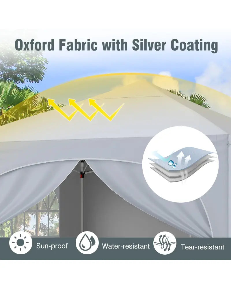 10 X 10 FT Pop up Canopy Tent with 4 Removable Sidewall-White - White - Canopies