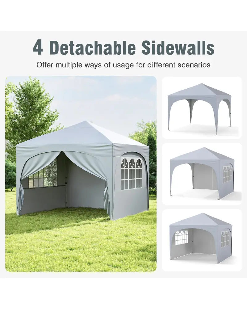 10 X 10 FT Pop up Canopy Tent with 4 Removable Sidewall-White - White - Canopies