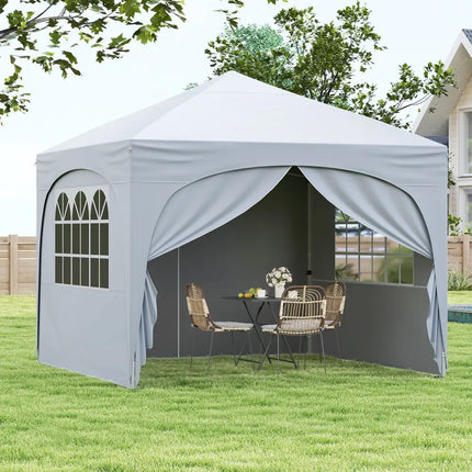 10 X 10 FT Pop up Canopy Tent with 4 Removable Sidewall-White - White - Canopies