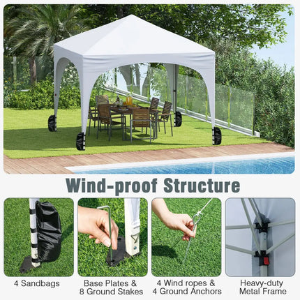 10 X 10 FT Pop up Canopy Tent with 4 Removable Sidewall-White - White - Canopies