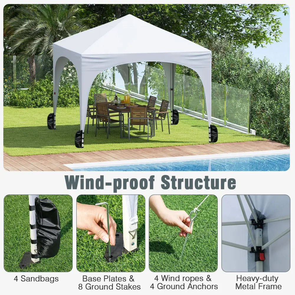 10 X 10 FT Pop up Canopy Tent with 4 Removable Sidewall-White - White - Canopies