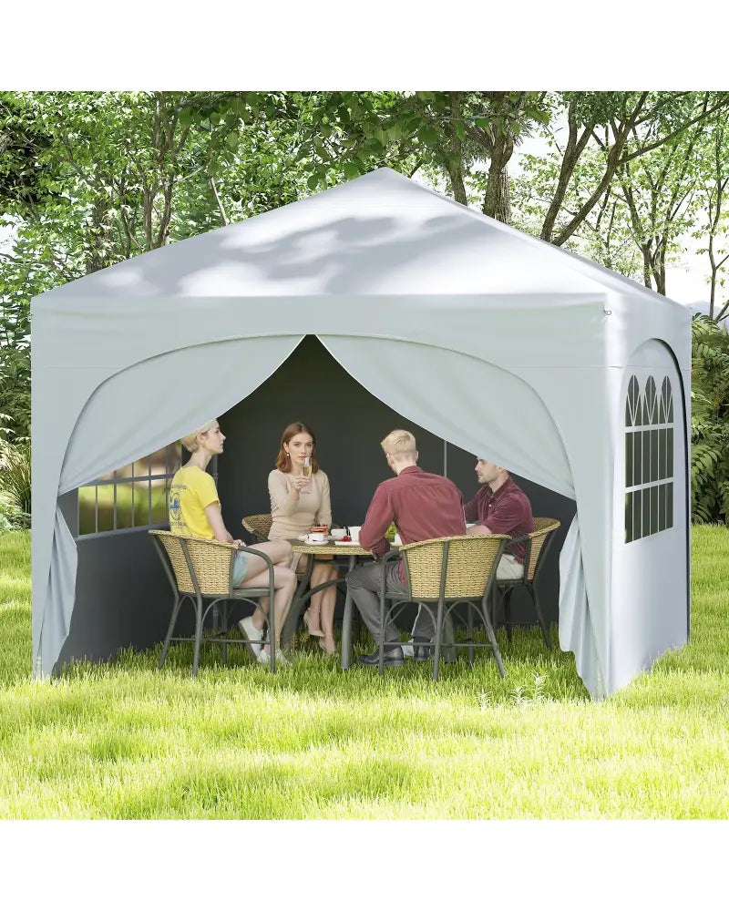 10 X 10 FT Pop up Canopy Tent with 4 Removable Sidewall-White - White - Canopies