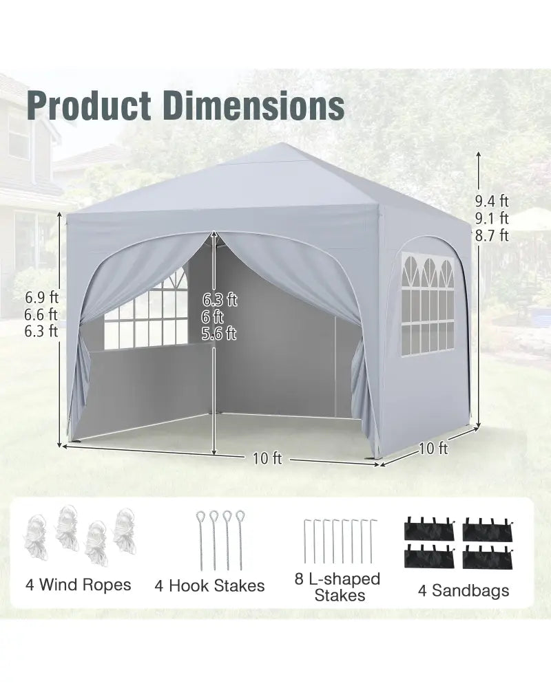 10 X 10 FT Pop up Canopy Tent with 4 Removable Sidewall-White - White - Canopies