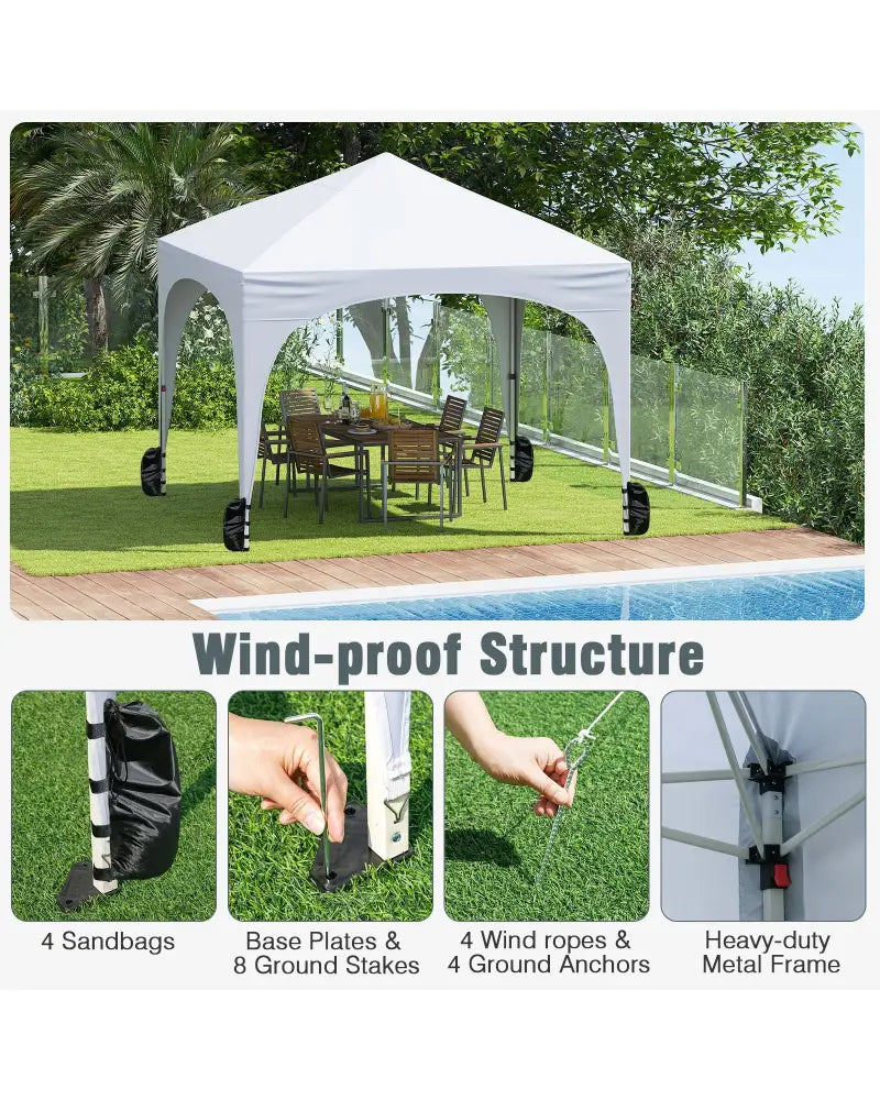 10 X 10 FT Pop up Canopy Tent with 4 Removable Sidewall-White - White - Canopies