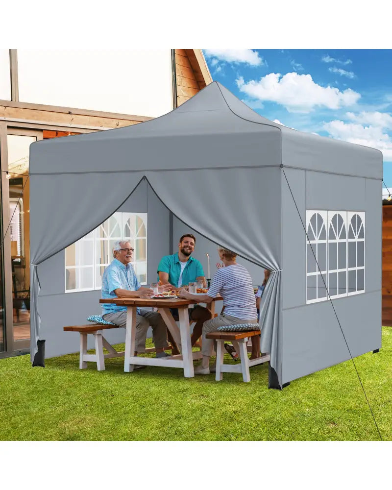 10 x 10 FT Pop up Canopy Tent with 4 Removable Sidewalls and Wheeled Bag-Gray - Gray - Canopies