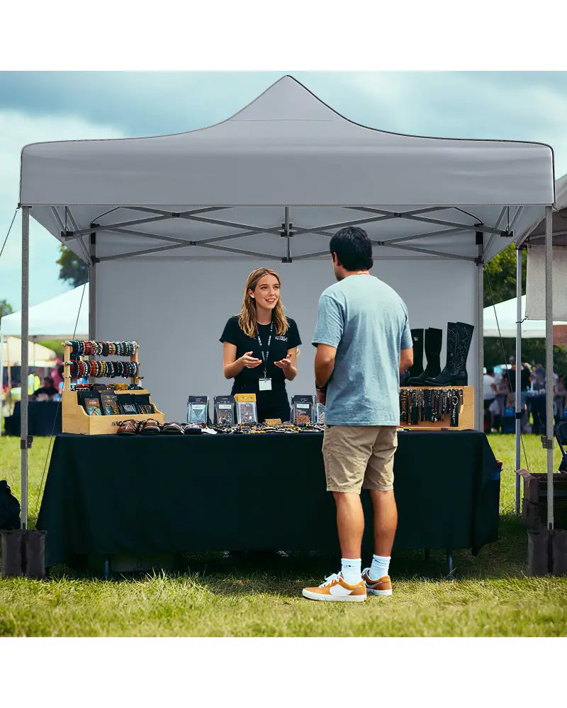 10 x 10 FT Pop up Canopy Tent with 4 Removable Sidewalls and Wheeled Bag-Gray - Gray - Canopies