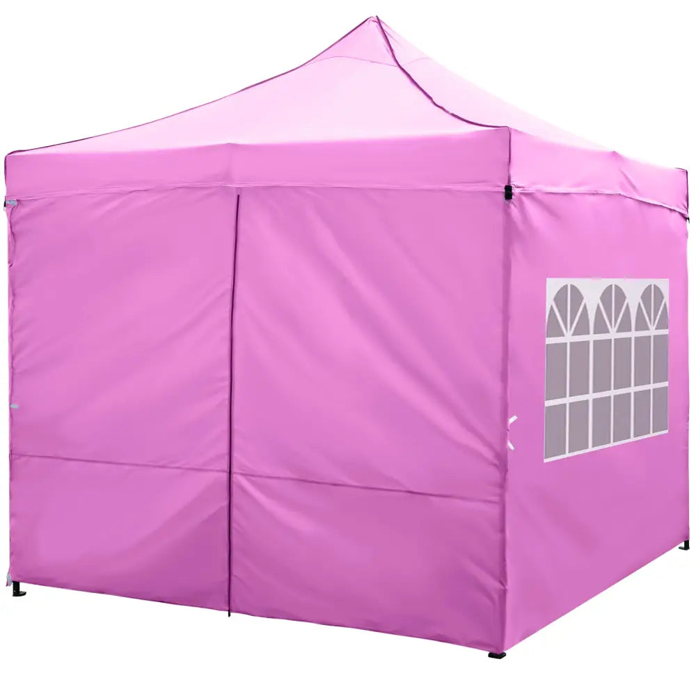 10 x 10 FT Pop up Canopy Tent with 4 Removable Sidewalls and Wheeled Bag-Pink - Pink - Canopies
