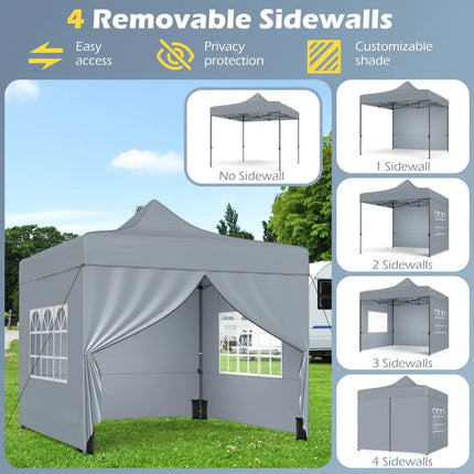 10 x 10 FT Pop up Canopy Tent with 4 Removable Sidewalls and Wheeled Bag-Gray - Gray - Canopies