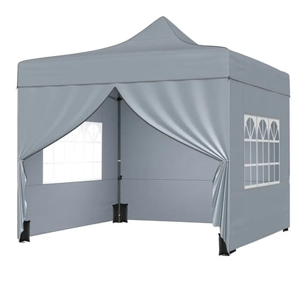 10 x 10 FT Pop up Canopy Tent with 4 Removable Sidewalls and Wheeled Bag-Gray - Gray - Canopies