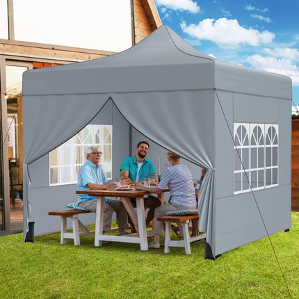 10 x 10 FT Pop up Canopy Tent with 4 Removable Sidewalls and Wheeled Bag-Gray - Gray - Canopies