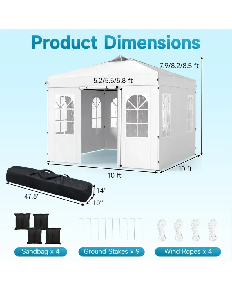 10 x 10 FT Pop Up Canopy Tent with 4 Sidewalls and Adjustable Height Waterproof-White - White - Canopies
