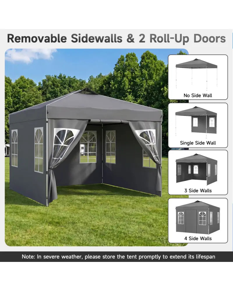 10 x 10 FT Pop Up Canopy Tent with 4 Sidewalls and Adjustable Height Waterproof-Gray - Gray - Canopies