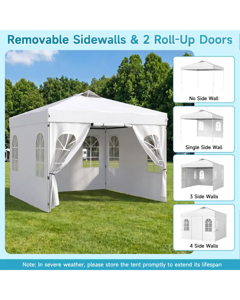 10 x 10 FT Pop Up Canopy Tent with 4 Sidewalls and Adjustable Height Waterproof-White - White - Canopies