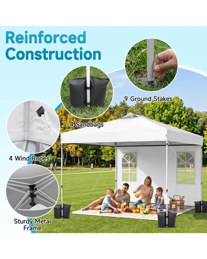 10 x 10 FT Pop Up Canopy Tent with 4 Sidewalls and Adjustable Height Waterproof-White - White - Canopies