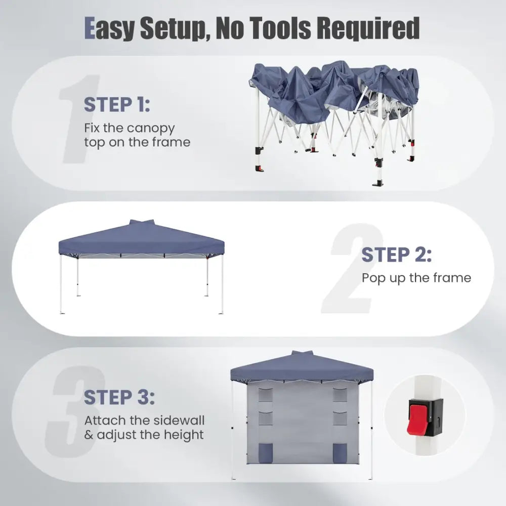10 x 10 FT Pop up Canopy Tent with Sidewall 6 Pockets Instant Setup Commercial Gazebo-Gray - Gray - Canopies